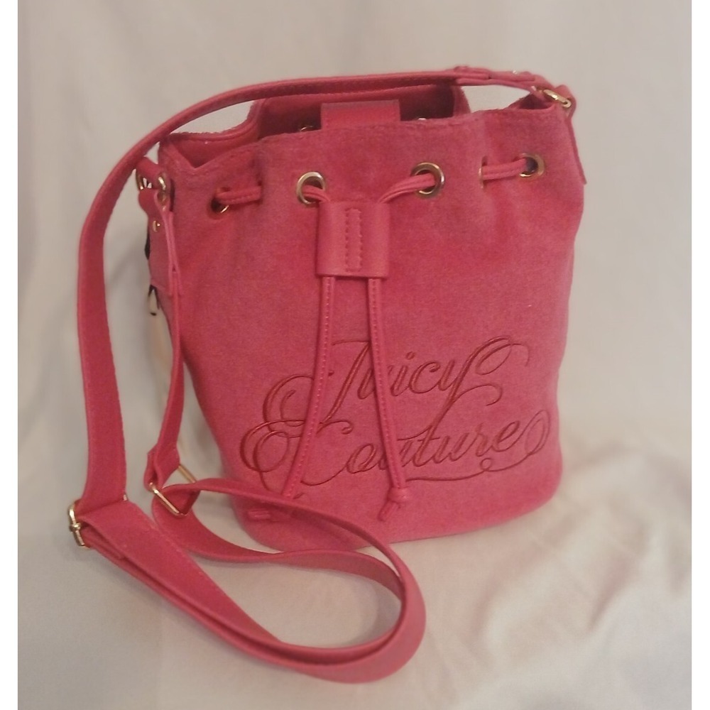 Juicy Couture Beach Couture Crossbody Terry Cloth Pink Flash Bucket Bag New